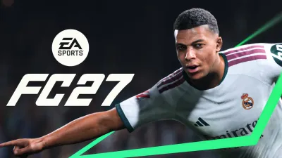 Official EA SPORTS FC 27 reveal artwork showing a player under stadium floodlights